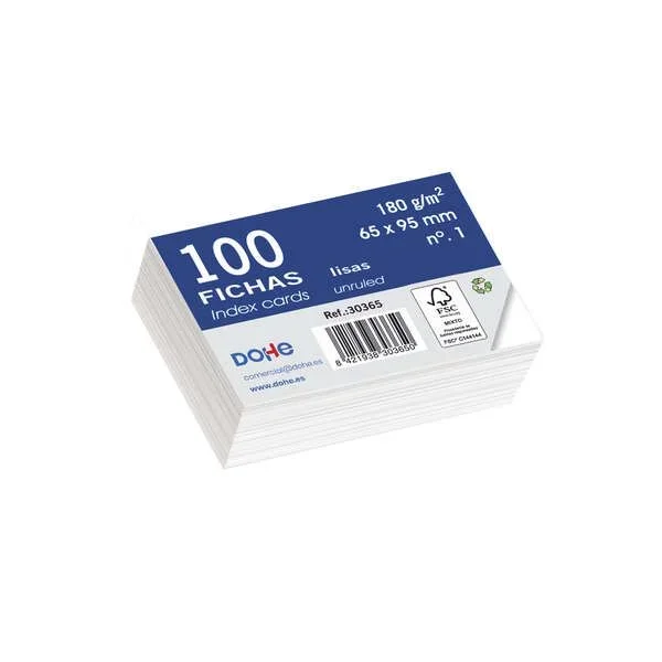 Dohe 30365 – Pack de 100 fichas lisas de cartulina blanca, 180 g, nº 1, 65 x 95 mm