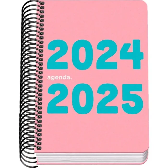 Dohe – Agenda Escolar 2024 2025 – Día por Página, Tamaño A6 (12×17 cm), Cierre de Anillas, Tapa Flexible de Plástico, Español e Inglés, Septiembre a Junio, Material Escolar – MEMORY Rosa