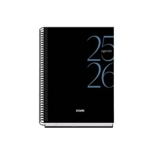 Dohe – Agenda Escolar 2025 2026 – Día Página, Tamaño A5 (15×21 cm), Español e Inglés, Septiembre a Junio, Cierre de Espiral, Tapa Dura – SYSTEM Negro