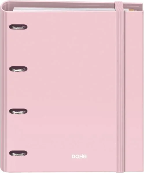 Dohe – Archivador con Recambio – Carpeta 4 Anillas, A4 (28×32 cm), 100 Hojas Cuadriculadas 5×5 mm, 4 Separadores de Colores, Sobre para Almacenamiento Extra y Cierre de Goma – SERENITY Rosa