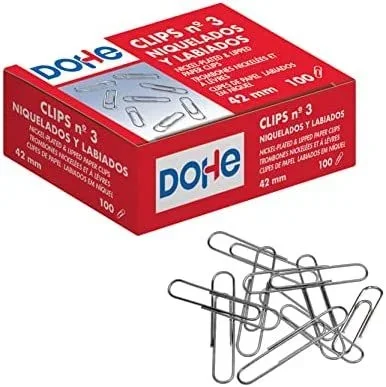 Dohe – Clips Niquelados para Sujetar Hojas (100 uds.) – Nº 3 42 mm – Material de oficina