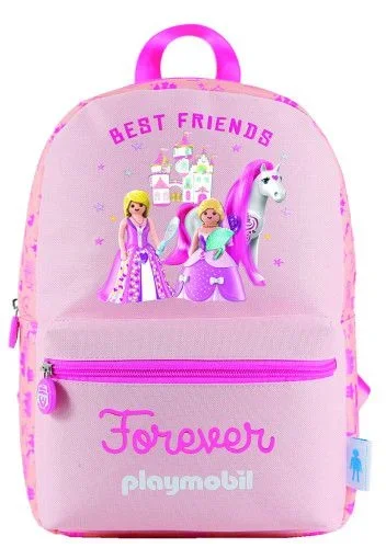 DOHE – Mochila Escolar Infantil – 3 Bolsillos (1 para Ordenador Portátil), Tamaño Pequeño, Tirantes y Espalda Reforzados, Playmobil Princess, Material Escolar – Rosa