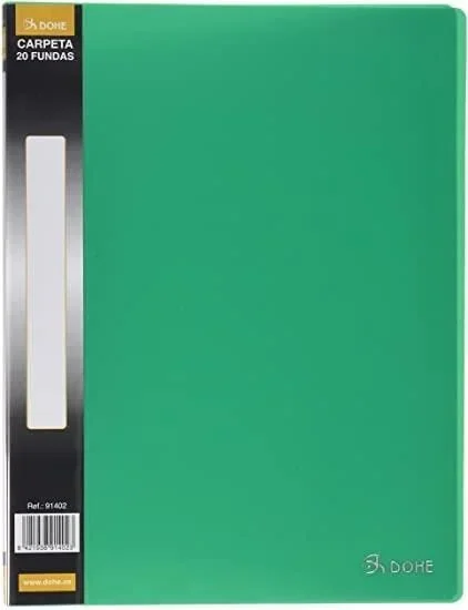 Dohe carpeta con 20 fundas fijas 40 micras a4 polipropileno verde