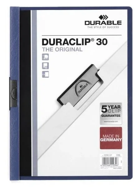 Durable DUPG2200-07 – Archivador Duraclip de plástico tamaño A4 (azul oscuro), 25 unidades