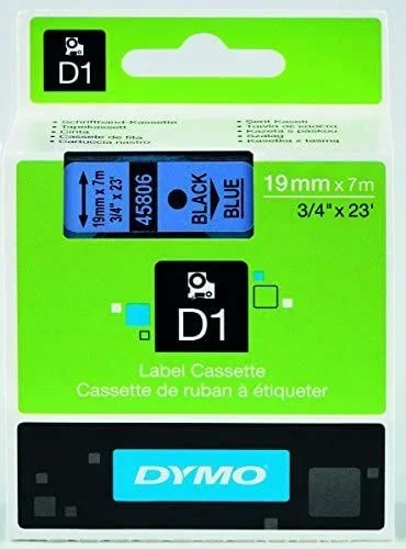 DYMO D1 – Etiquetas estándar – Negro sobre azul – 19mm x 7m