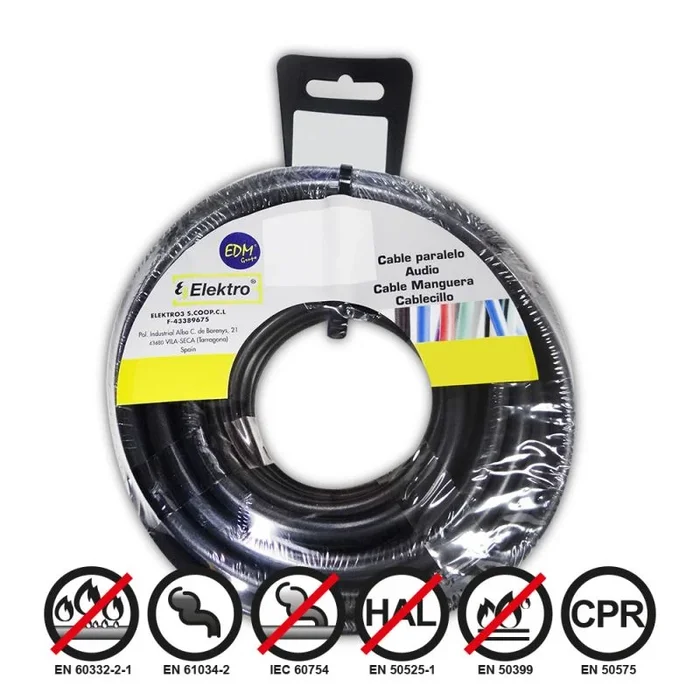 EDM 28501 Carrete Cablecillo Flexible Libre-Halógenos, Negro, 4 Mm, 25 M, Negro