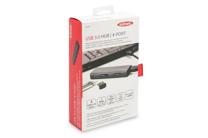 Ednet 85155 hub de interfaz USB 3.2 Gen 1 (3.1 Gen 1) Micro-B 5000 Mbit/s Negro
