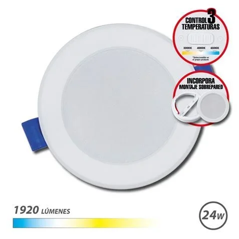 Elbat downlight circular 24w – 1920lm – selector 3 temperaturas + sobrepared – color blanco
