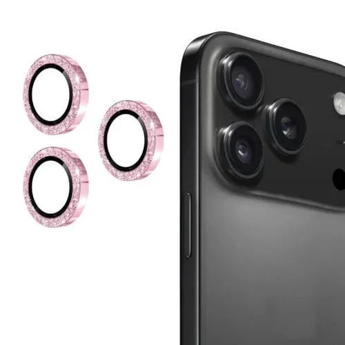ENKAY Hat-Prince – Película de vidrio templado con purpurina para lente trasera de aleación de aluminio para iPhone 17 Pro/17 Pro Max (rosa)