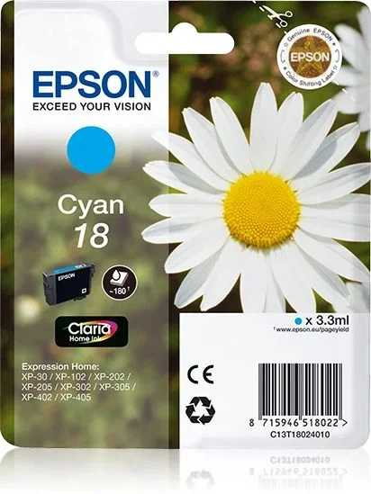 Epson C13T18024010 – Cartucho de tinta, cian válido para los modelos Expression Home XP-425, XP-422, XP-415, XP-412, XP-212, XP-202, XP-102 y otros, Ya disponible en Amazon Dash Replenishment, Normal
