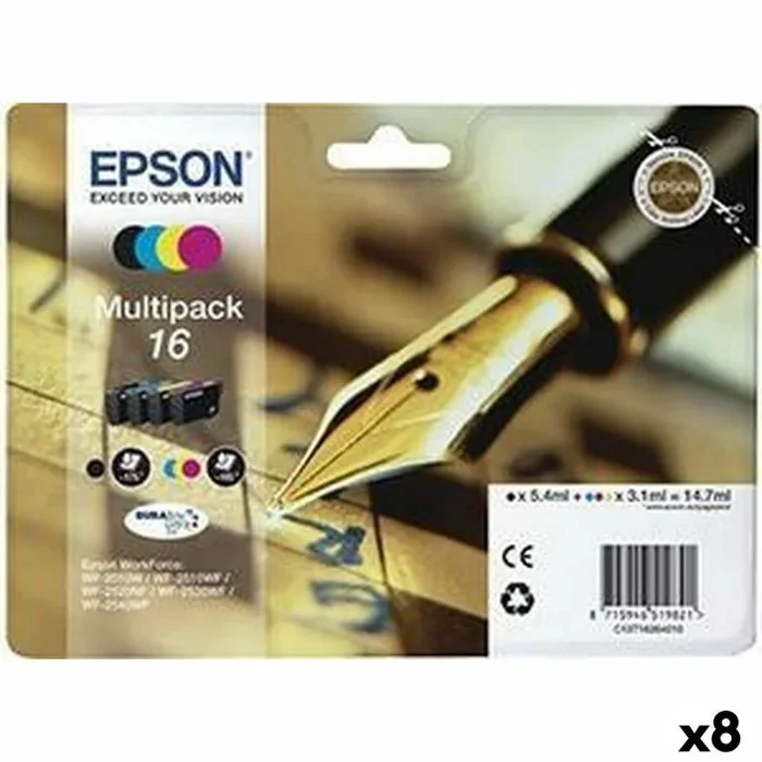 Epson Ink-Jet 16 Multipack Workforce WF-2010W WF-2510WF WF-2520NF WF-2530WF WF-2540WF Negro Amarillo Cian Y Magenta 8 Unidades