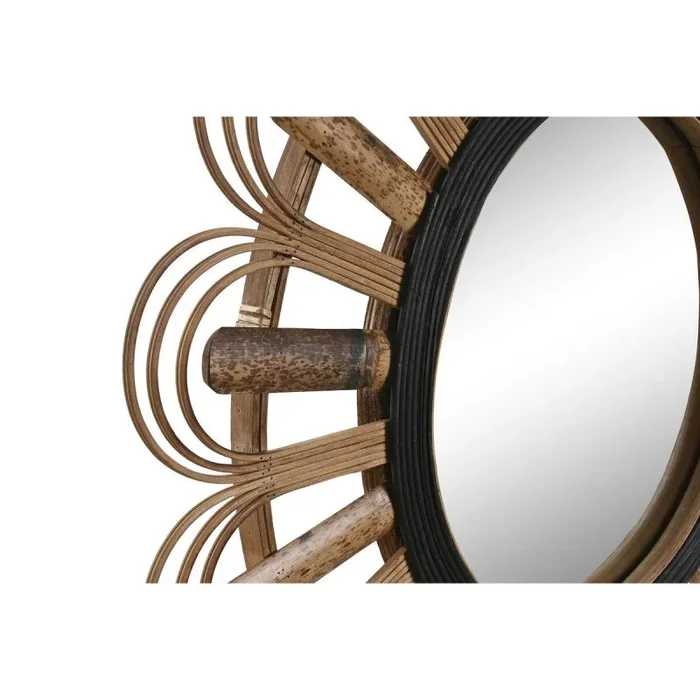 Espejo de pared dkd home decor cristal negro marrón colonial bambú (60 x 2 x 60 cm)