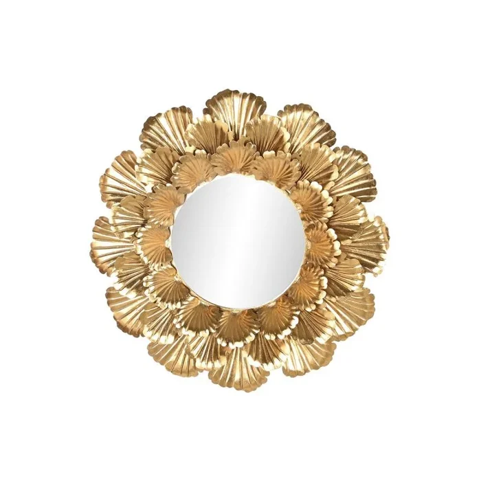 Espejo de pared home esprit dorado metal hoja de planta 76,5 x 8 x 76,5 cm