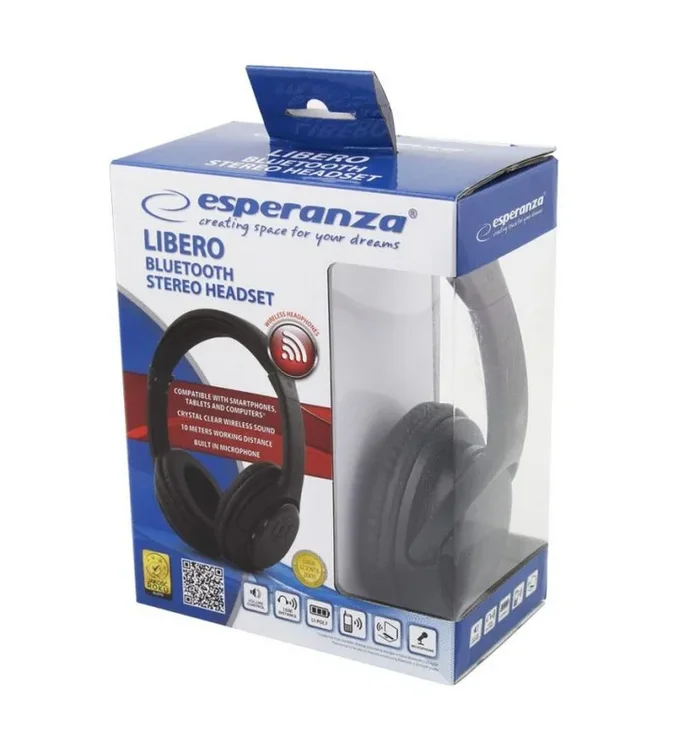Esperanza EH163K Libero – Auriculares estéreo inalámbricos con Bluetooth, Color Negro