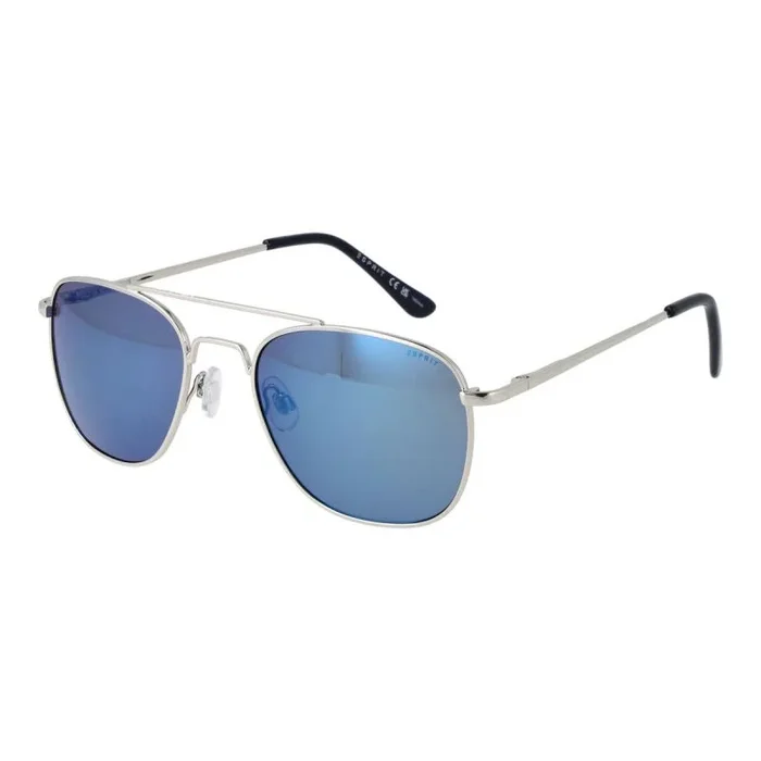Esprit – Gafas de sol aviador para hombre, montura gris con puntas negras, lentes de espejo negros, protección UV 100%, plata, 53