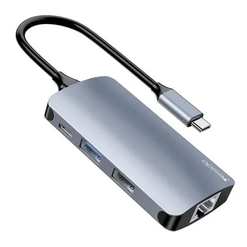 Estación de Acoplamiento Yesido Hb15 6 en 1 Puertos USB-C / Type-C Adaptador Hub Multifuncional
