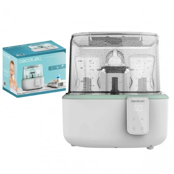 Esterilizador digital para hasta 6 biberones, con soporte de tetinas, 8 minutos de esterilizado y libre de bpa, seguro para almacenar agua, leche y alimentos.
