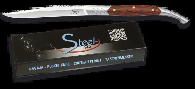 Estilete Steel 440 con Mango de Madera Roja Hoja de Acero Inox de 8 cm, en caja a color 19557