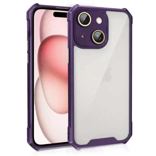 Estuche acrílico para iPhone 15 Plus a prueba de golpes con Película de vidrio para Lentes (Púrpura)