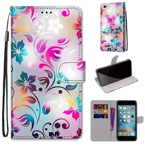 Estuche Cuero Pu iPhone 6 / 6S Tapa Horizontal Textura Cruzada Soporte Ranuras Billetera Cordón (Flor Colorida Degradada)