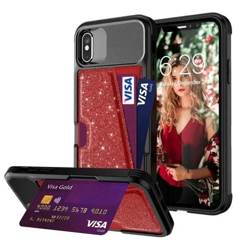 Estuche de Cuero con Bolsa de Tarjeta Magnética para iPhone X / Xs (Rojo)