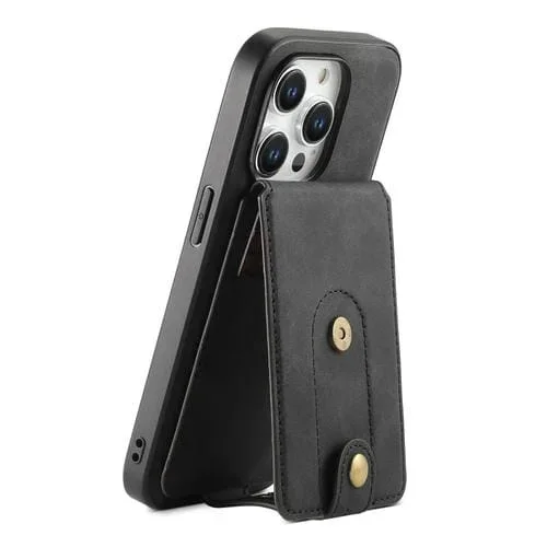 Estuche de Cuero Denior D14 Nk para iPhone 15 Pro con Tarjetero Magnético Magsafe y Patrón Retro (Negro)