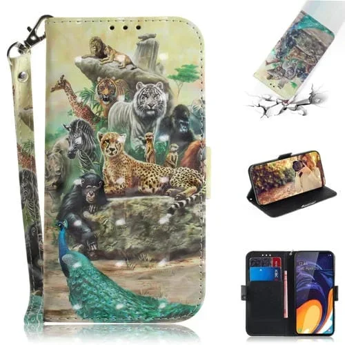 Estuche de Cuero Galaxy A60 Tapa Horizontal Animales 3D Soporte Ranuras Billetera