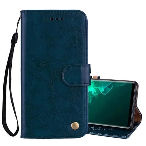 Estuche de Cuero Galaxy Note9 con Tapa Horizontal Soporte y Ranuras para Tarjetas (Azul)