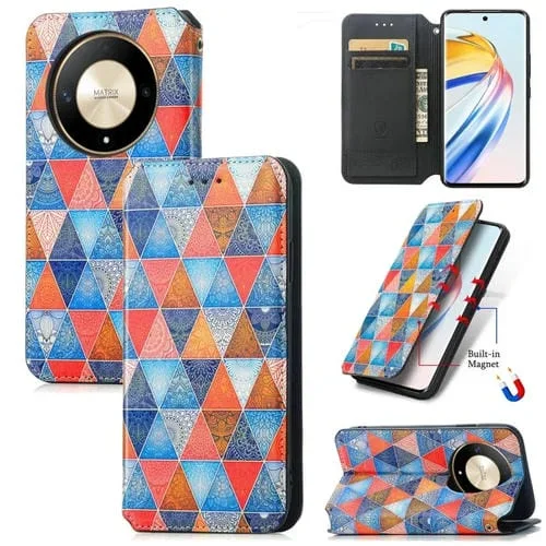 Estuche de Cuero Magnético For Honor X9B Caseneo Colorido para Teléfono (Rombo Mandala)