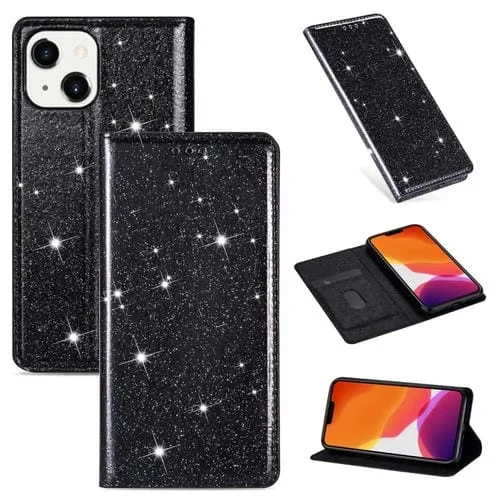 Estuche de Cuero Magnético para iPhone 14 con Brillo Ultrafino Max (Negro)