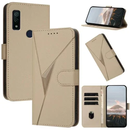 Estuche de Cuero para Fujitsu Arrows We F-51B con Hebilla y Diseño Triangular (Dorado)