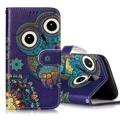 Estuche de Cuero para Galaxy J3 (2017) UE con Tapa Horizontal, Patrón Búho, Soporte, Ranuras y Marco