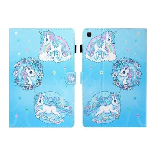 Estuche de Cuero para Hilo de Coser Plano Izquierdo y Derecho con Cubierta para Bolígrafo Ranura Tarjeta Hebilla Soporte (Unicornio)