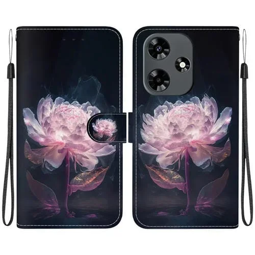 Estuche de Cuero para Infinix Hot 30 con Dibujo Coloreado y Textura de Cristal (Peonía Púrpura)