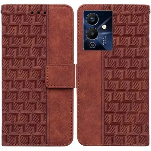 Estuche de Cuero para Infinix Note 12 Pro 5G con Tapa en Relieve Geométrico (Marrón)