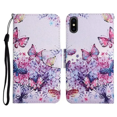 Estuche de Cuero para iPhone X Xs con Tapa Horizontal, Soporte, Ranura para Tarjeta y Billetera (Mariposa Brillante)
