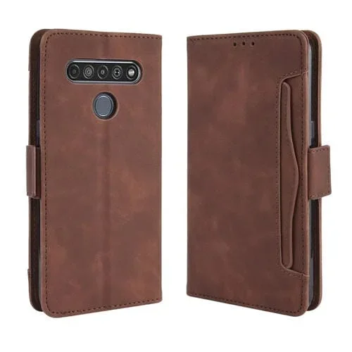 Estuche de Cuero para LG K41S y K51S con Soporte, Ranura para Tarjeta y Marco de Fotos (Marrón)