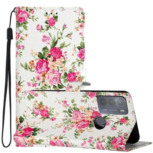 Estuche de Cuero para Motorola Moto G50 con Dibujo Coloreado Peonías