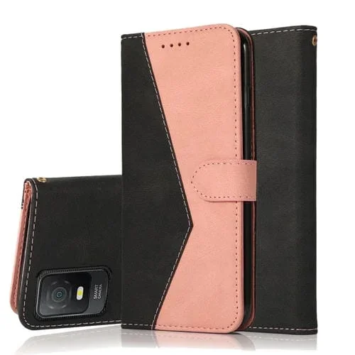 Estuche de Cuero para TCL 403 con Costuras de Dos Colores (Oro Rosa Negro)