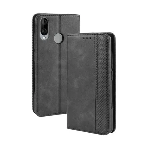 Estuche de Cuero Wiko View 3 Lite Tapa Horizontal Textura Caballo Loco Hebilla Magnética (Negro)