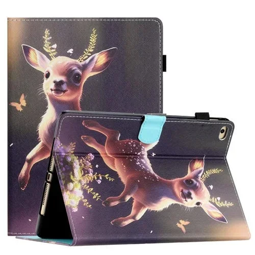 Estuche de Tableta Cuero Inteligente para iPad Mini 5/4/3/2/1 con Costura Dibujo a Color (Ciervo)