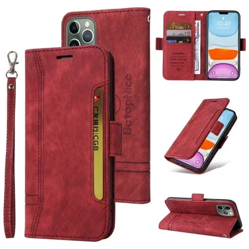 Estuche de Teléfono Betopnice para iPhone 11 Cuero con Hebilla de Doble Cara (Rojo)