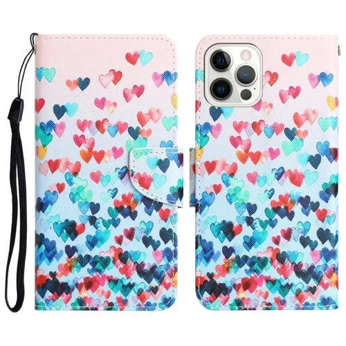 Estuche de Teléfono Cuero iPhone 13 Pro Dibujo a Color Corazón
