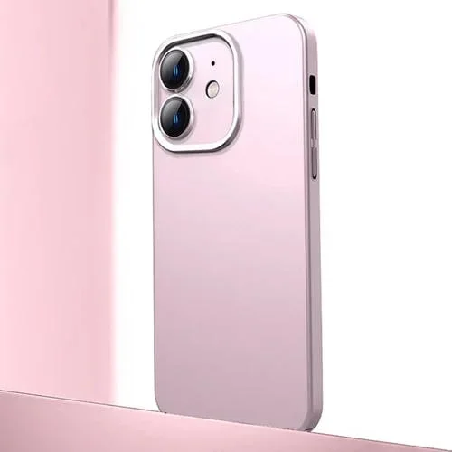 Estuche de Teléfono iPhone 11 Material de Metal Esmerilado Protección de Lente (Rosa)