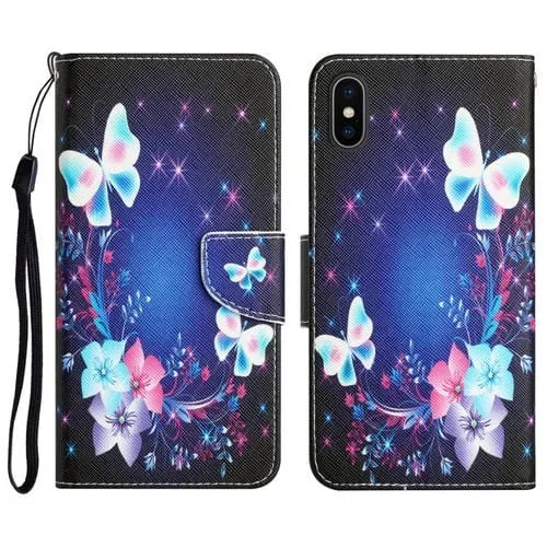 Estuche de teléfono iPhone X cuero con dibujo coloreado (Mariposa)