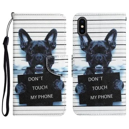 Estuche de teléfono iPhone X Cuero Dibujo coloreado (Perro Negro)
