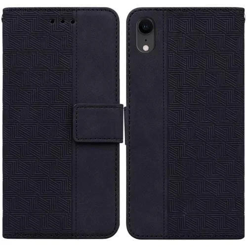 Estuche de teléfono iPhone Xr cuero en relieve geométrico (Negro)