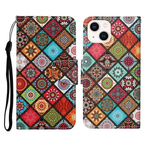 Estuche de Teléfono para iPhone 15 Cuero con Tapa Dibujo Coloreado en 3D (Tótem Étnico)