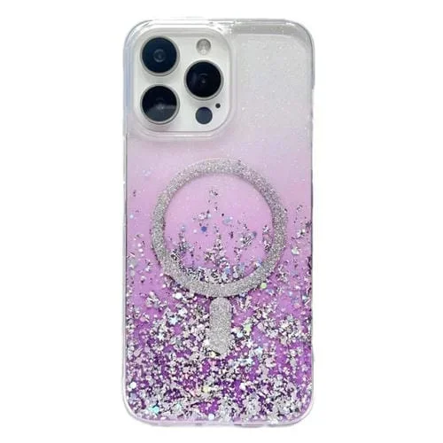 Estuche híbrido para iPhone 13 Pro Max Gradient Glitter Magsafe PC TPU (Púrpura Degradado)