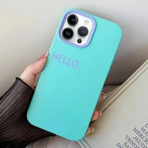 Estuche Híbrido para iPhone 14 Pro Max Hello Word PC y TPU (Cian Cielo)